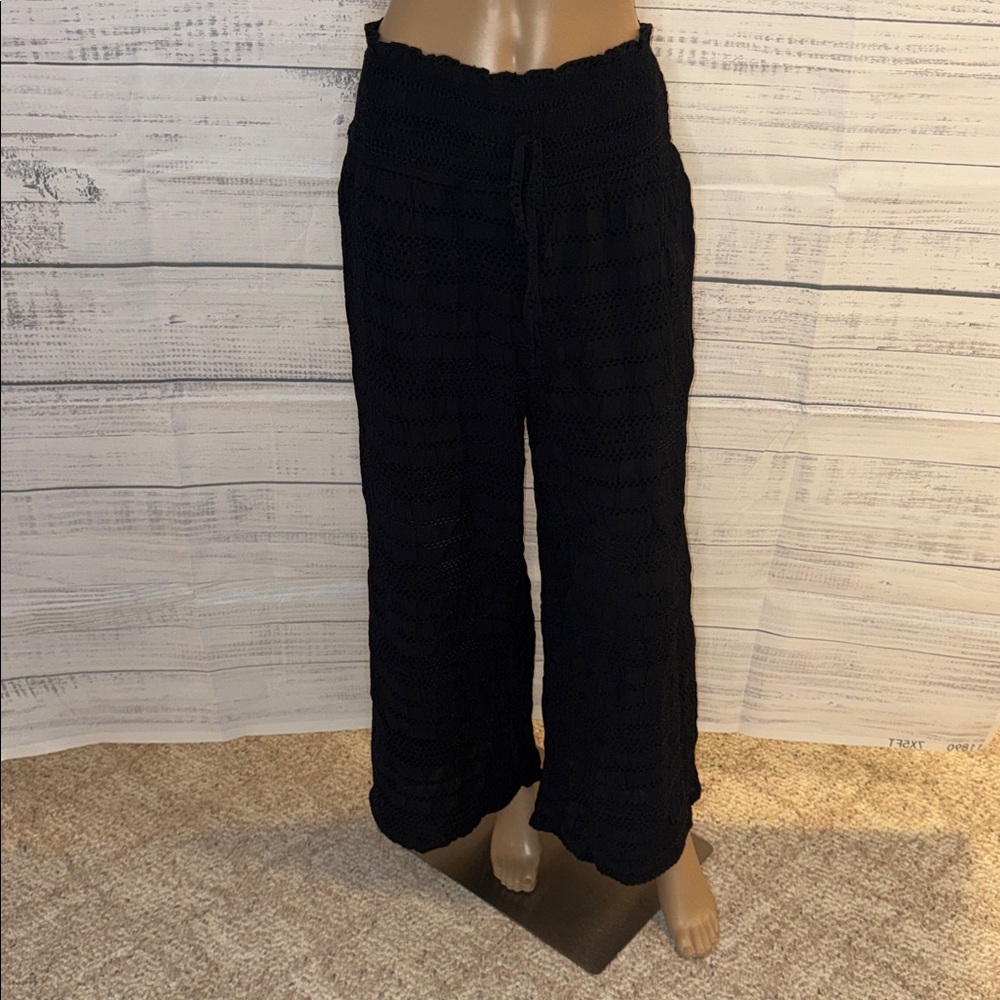 NWOT Black Crochet Wide-Leg Pants - Picture 2 of 8